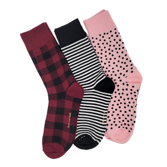 Kate Spade 3pk Casual Crew Socks Checker Stripe Polka Dots - Picture 1 of 3